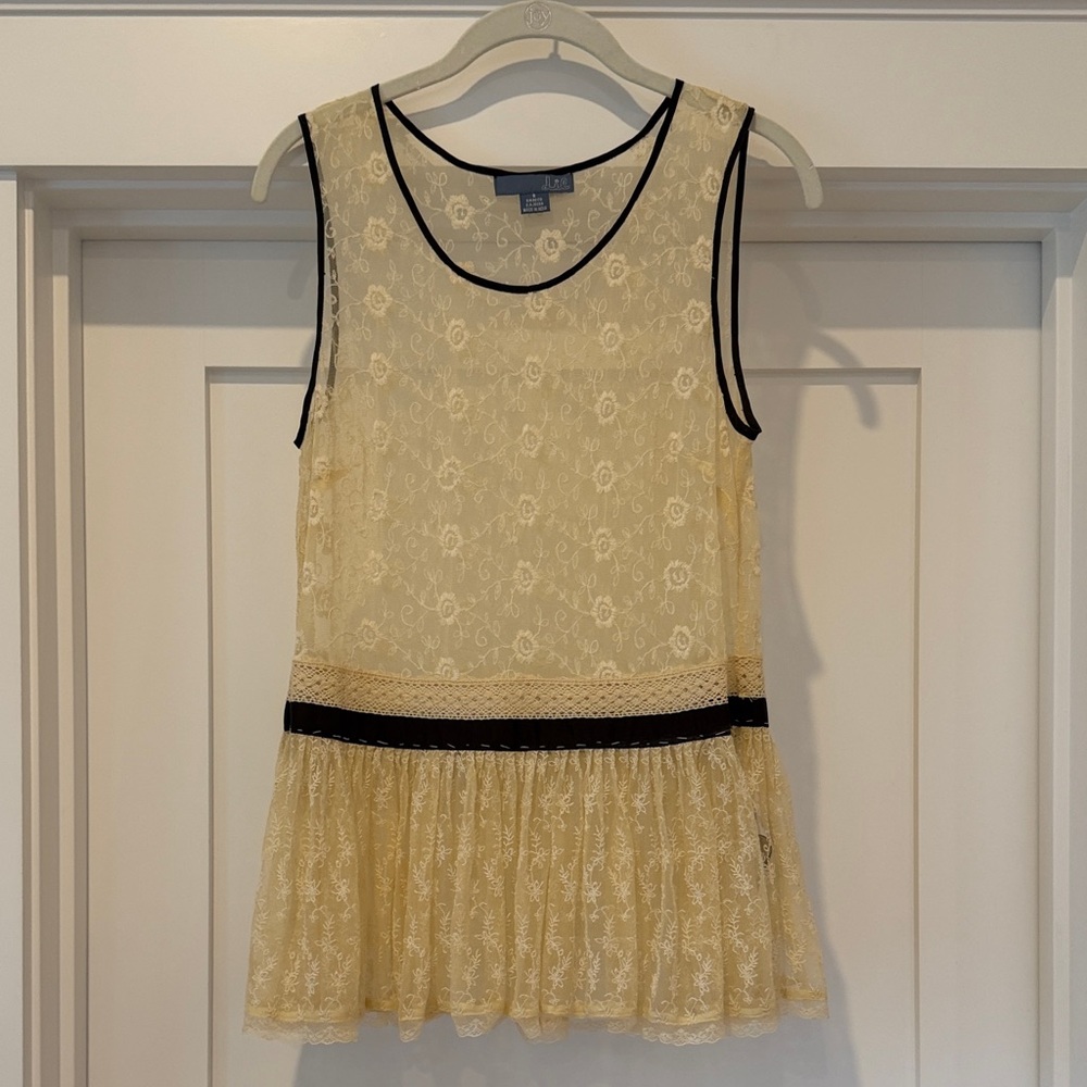 Anthropologie Yellow Lace Sleeveless Blouse
